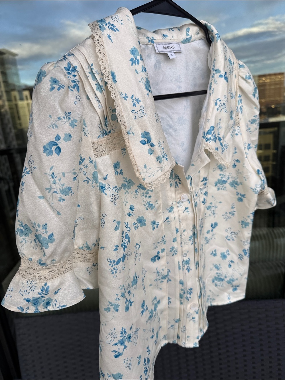 RIHOAS Cream Blouse with Blue Floral Print - Picture 4 of 5